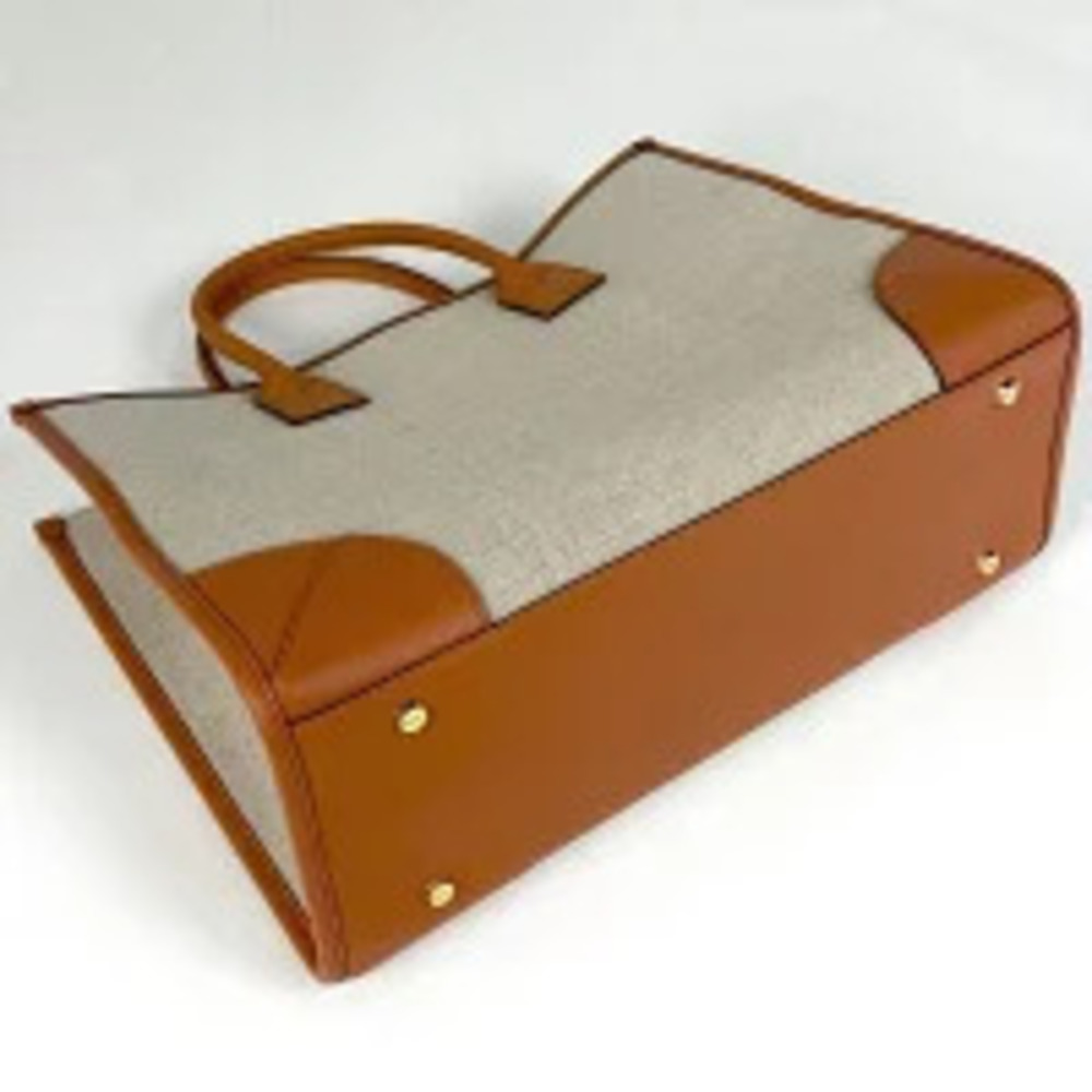 Mcm Beige Canvas Handbag Tote Bag Brown Shoulder Tan Brown